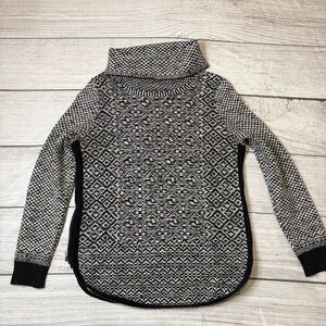 Lucky Brand Cowl Neck Black and White Sweater with side Zippers and Rounded Hem